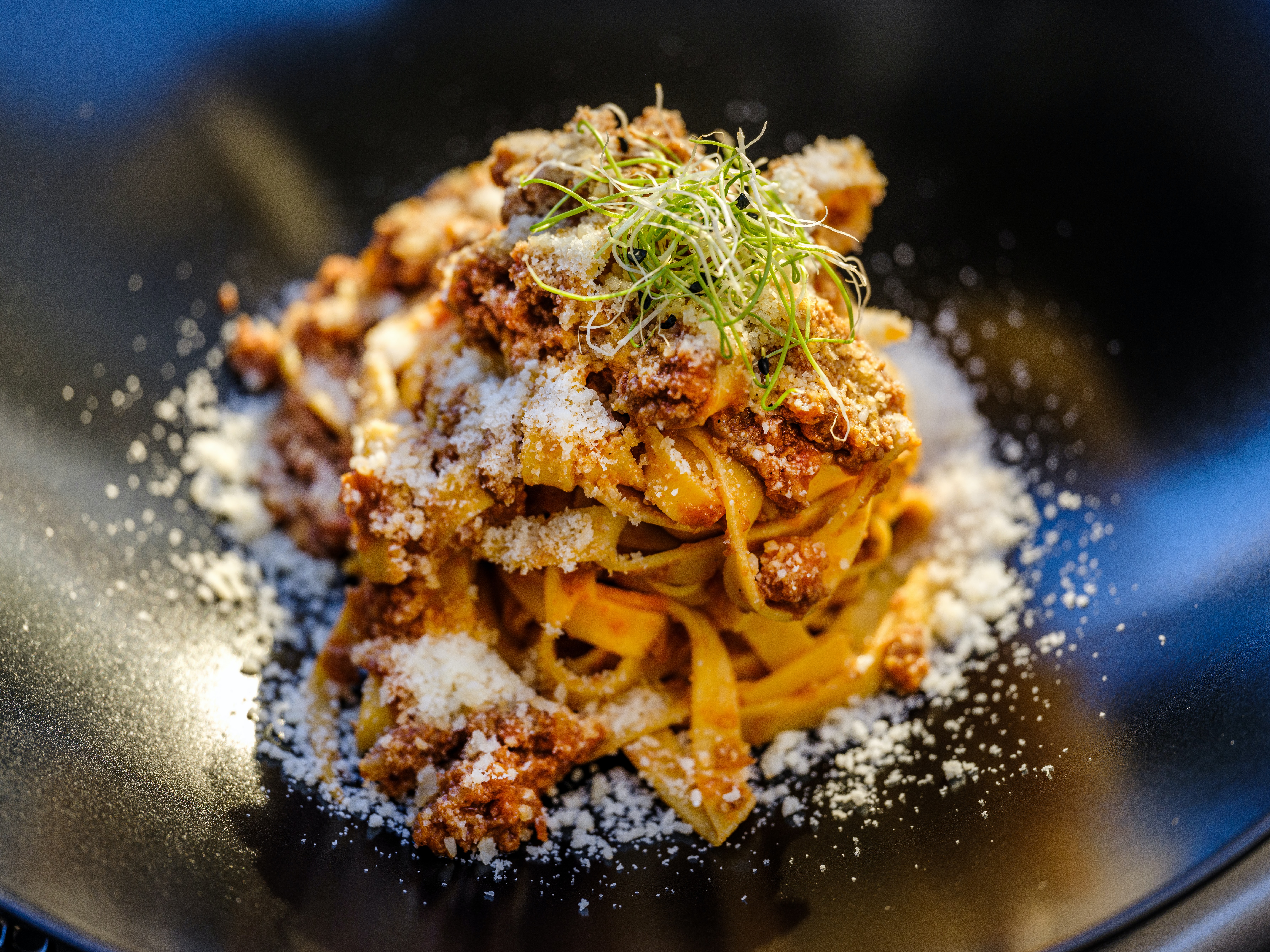 Beautifully plated bowl of tagliatelle pasta