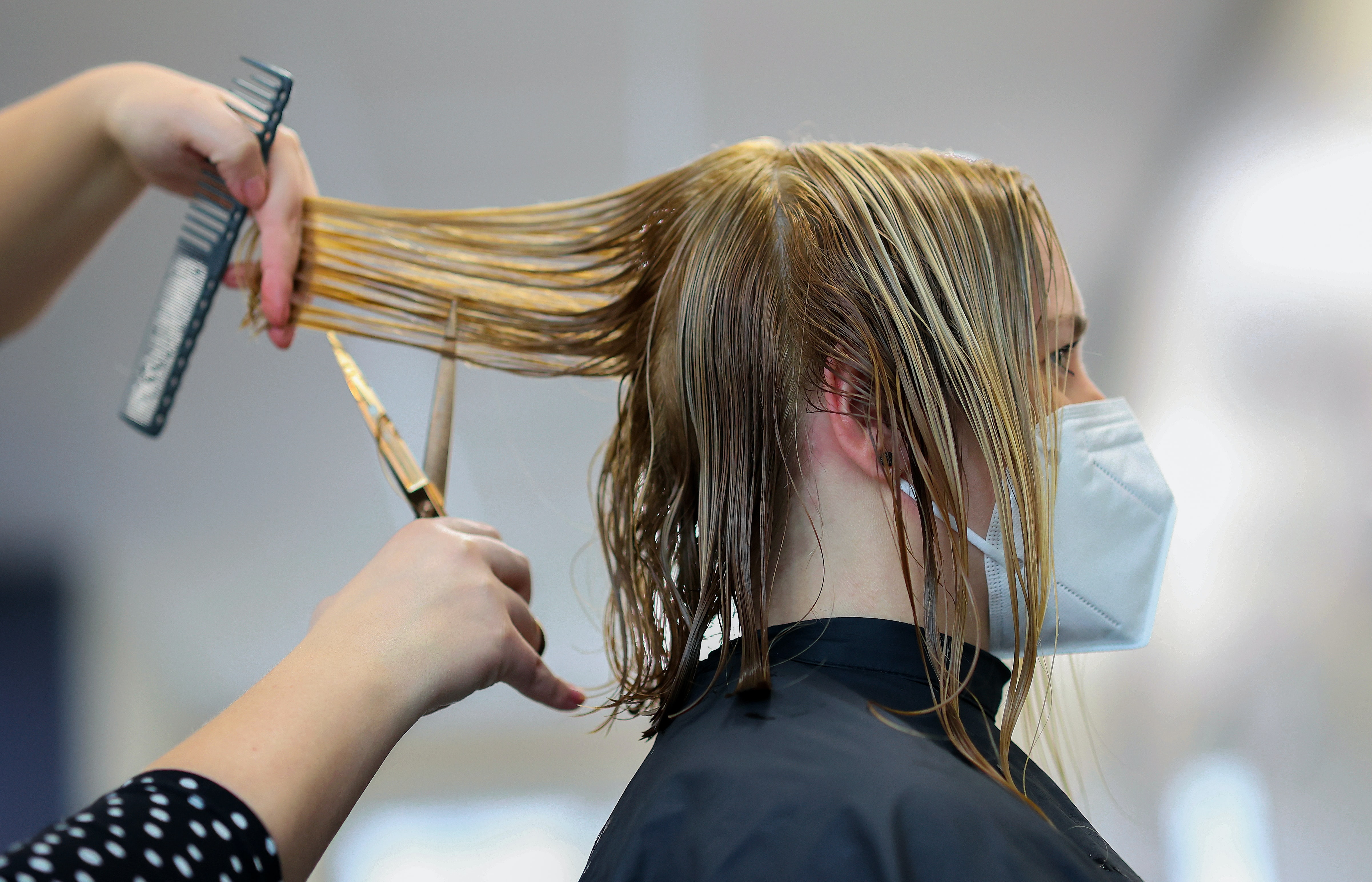 Female client getting a haircut at a salon